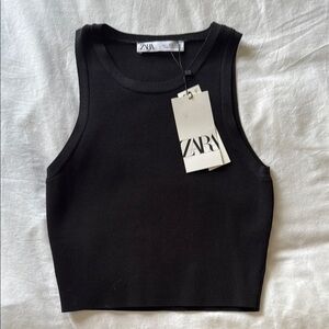 Zara Black Fitted Crop Tank Top
